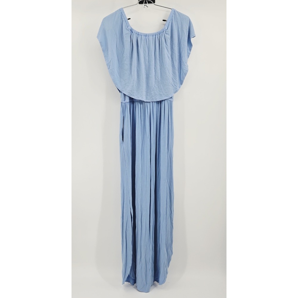 Sugarlips Blue Off the Shoulder Ruffle Maxi Dress Petite Small Summer Vibe - Picture 2 of 7